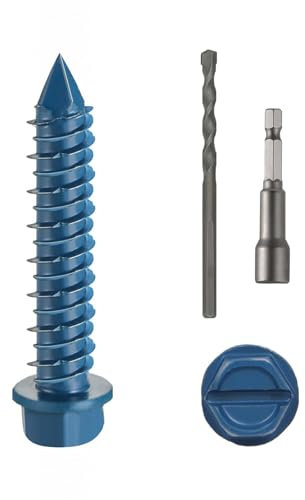 DAYALO Lot de 30 vis à béton à tête hexagonale M6,5 x 32 mm - Vis à béton galvanisée avec foret et clé à douille hexagonale - Pour maçonnerie, béton, architecture, industrie (bleu)