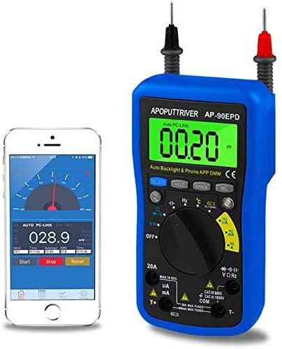 Digitales Multimeter AP-90EPD,APP-Datensatz,4000 Zähler Auto-Ranging Messung AC/DC-Spannung und Strom/Widerstand/Kapazität/Temperatur/Frequenz/Arbeitszyklus/Dioden und Batterietest