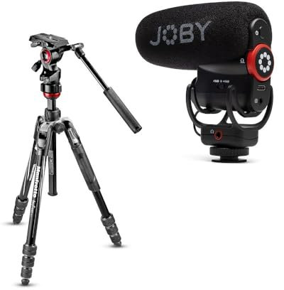 Manfrotto Befree Advanced Live Twist, Travel Video Tripod in Aluminium with Twist Lock, Camera Tripod for DSLR, Mirrorless and Joby Wavo Plus, On-Camera Vlogging Microphone