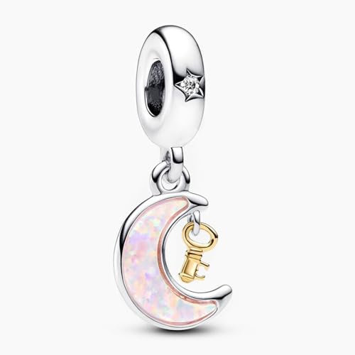 NUNUYAYA Damen Charm Anhänger für Armband 925 Sterling Silber Moon Key Dangle Charms Beads passend für Armband Halskette,Charm Anhänger für Europäischen Armbänder Frauen Mädchen