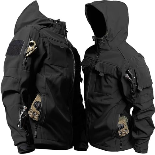 AJVAAIAC Vestes Tactiques pour Hommes, Style Militaire, extérieur, imperméable, Capuche, Coupe-Vent, vêtements de Travail, Soft Shell, Multi-Poches, Chasse, Moto, Hauts d'hiver