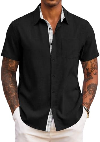 COOFANDY Mens Short Sleeve Summer Shirts Casual Regular Fit Shirts Holiday Beach Shirt with Pockets