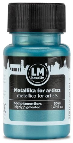 LM-Kreativ Metallika for Artists 50 ml - Turchese - Colore acrilico metallizzato, per progetti creativi su legno, tela, ceramica, altamente coprente, resistente alla luce, per artisti e hobbisti