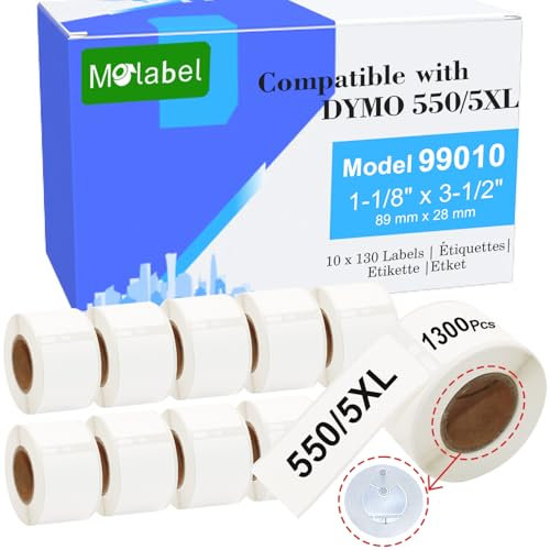 Molabel Standard Adressetiketten - 10 Rollen (with RFID Chip) für Dymo S0722370 99010-28mm x 89mm Kompatibel mit Dymo LabelWriter 550 Druckern - 130 Etiketten pro Rolle.