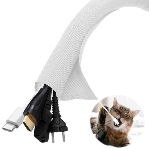 Scettar Cable Management, Diameter13mm/0.51 inch * 5m/16.4ft Cable Tidy Sleeve, Suitable for Computer TV Home Office, Cable Tidy Protects Cables from Pets Chewing（White）