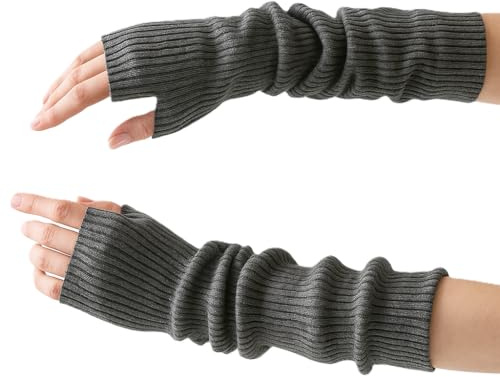 Causa Forcia Thick Cozy Knitted Arm Warmers for Women Made in Turkey (Dark Grey)