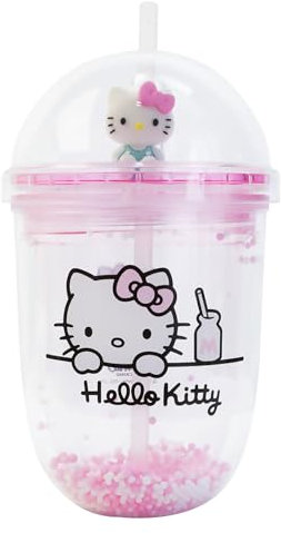 Blue Sky Studios Hello Kitty Bubble Tea Cup, Kawaii Drink Bottle with Straw, Cute Merchandise and Gift - Hello Kitty