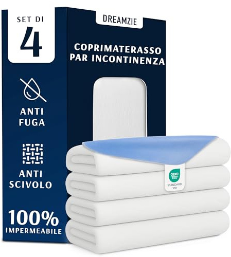 Dreamzie Traverse Letto Anziani, Neonato, Bambini 75 x 90 cm - Assorbente e Impermeabile - Traversine Lavabile per Incontinenza - Set di 4