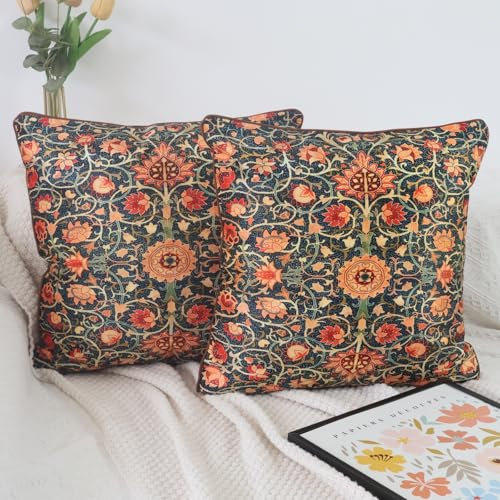 NIULAA Boho Kissenbezug Samt 40x40 Orange Kissenbezüge 2er Set Luxus Sofakissen Vintage Kissenhüllen Weich Quadratisch Dekokissen Deko Aesthetic Pillow Cover für Wohnzimmer & Couch