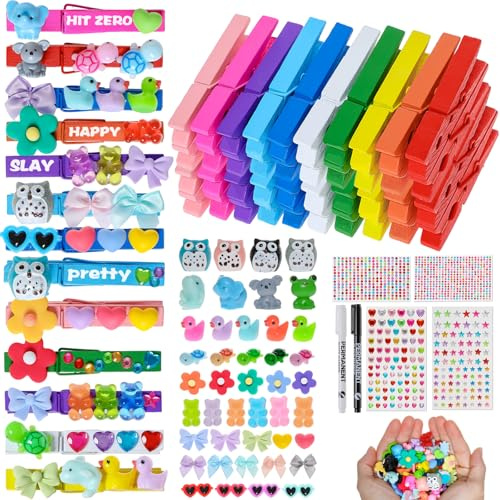 60 Stück Cheer Pins Spirit-Clips, farbige Wäscheklammern für Rucksäcke, Holz-Wäscheklammern, Cheerleading-Sachen, Großpackung für Team-Cheerleading-Sachen, inklusive 80 Mini-Tieren