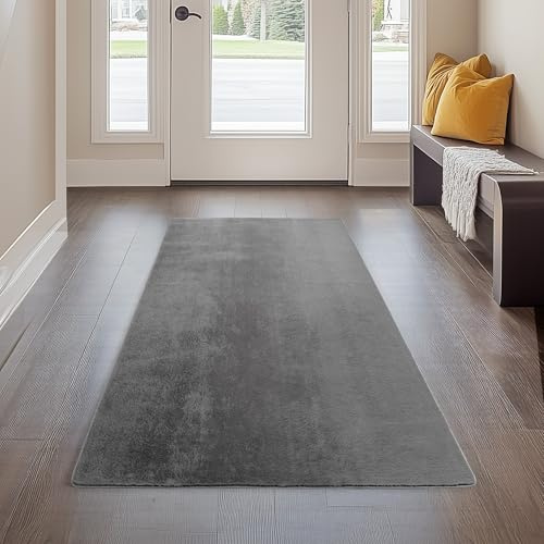 Carpetsale24 Kurzflor Teppich Läufer Flur 80 x 150 cm Grau - Teppich Waschbar, rutschfest, Weich, modern einfarbig Design - für Wohnzimmer, Schlafzimmer, Küche, Esszimmer