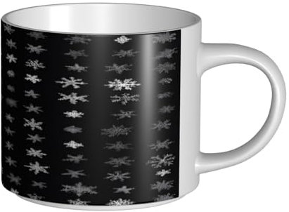 Ttkjshmgc Tasses à café surdimensionnées en céramique blanche avec motif neige noire et blanche, pour la maison et le bureau, en grès lourd avec prise en main confortable et bord lisse
