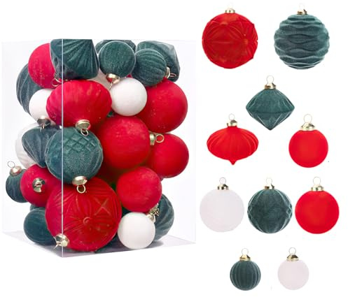 35PCS Weihnachtskugeln, Beflockte Weihnachtsbaumkugeln 8/6/4CM Christbaumkugeln Christbaumschmuck, Weihnachtsbaumschmuck für Party Hochzeit Weihnachten