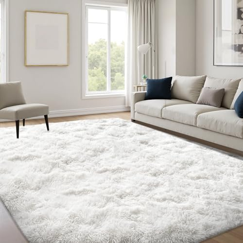 JOYARR Rugs Living Room, Cream White Area Carpet Soft Fluffy Washable Shaggy Anti Slip Modern Decor Mat for Bedroom Kids Nursery Room, 120x170 cm