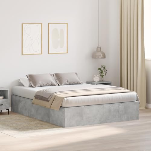 Holamys Bettgestell mit Stauraum Betongrau 135x190 cm, Robustes Doppelbett, modernes Design für Schlafzimmer, bequemes Schlafen
