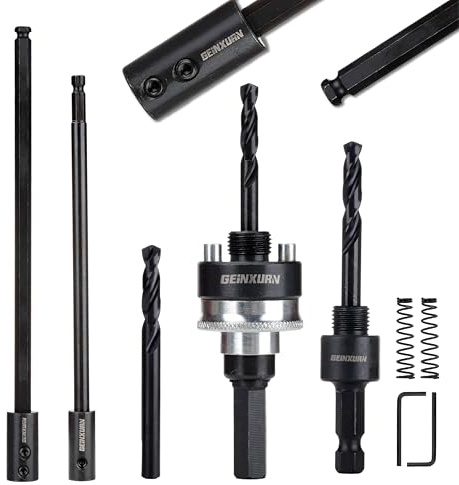 Aufnahmeschaft Bohrfutter für Lochsägen Set, inkl. 2x Adapter Sechskantschaft (7/16zoll, 3/8zoll) mit HSS Zentrierbohrer, 3x 1/4 Zentrierbohrer (HSS M2), 2x Verlängerung, 2x Bitschlüssel, 2x Federn