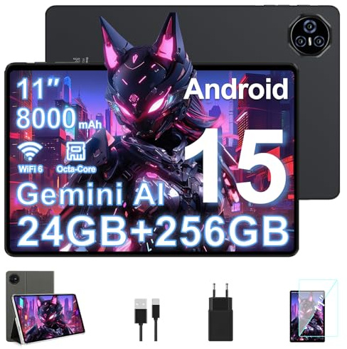 Biegedy 2026 ultimo Tablet 11 Pollici Android 15, 24GB RAM+256GB ROM (2TB TF), Tablets Gamini AI, WiFi 6, Octa-Core, 2.0 GHz 8000mAh, BT5.0, 13+5MP, Widevine L1 - Nero