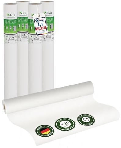 Glattvlies 4er-Set Renoviervlies Untertapete – 25,00 m × 1,00 m - 130g/m² | Weiße Vliestapete, 130 g/m²; überstreichbar, rissüberbrückend, Tapete weiß – Malervlies für Wände und als Anstrichvlies