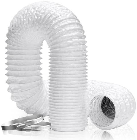 Hon&Guan ø150mm Abluftrohr, 5m PVC Alurohr Schlauch mit 2 Schlauchschelle für Mobile Klimaanlage, Trockner, Abluftventilator, Abzugshaube, Belüftungssystem, Weiß