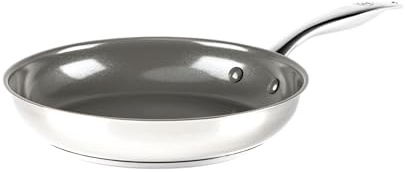 GreenChef Profile Plus Gesunde Keramik Bratpfanne aus Antihaft-Edelstahl, 24 cm, PFAS-frei, Induktion, Strapazierfähig, Backofenfest bis zu 200˚C, Silber & Schwarzes Interieur