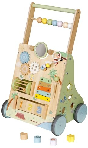 Holz Lauflernwagen Baby mit Motorikspielzeug & Activity Board – Baby Walker mit Xylophon, Zahnrädern & Steckspiel – Laufhilfe Kinder ab 1 Jahr – Montessori Spielzeug Jungen & Mädchen (grün/natur)