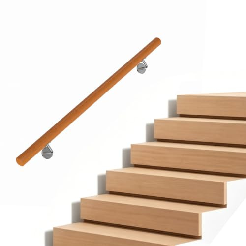 COSTWAY Corrimano per Scale in Legno, Ringhiera Antiscivolo da Parete con Supporto e Kit di Installazione, Passamano mano per Scale Interne per Anziani e Bambini, per Cucina e Bagno (80 cm)