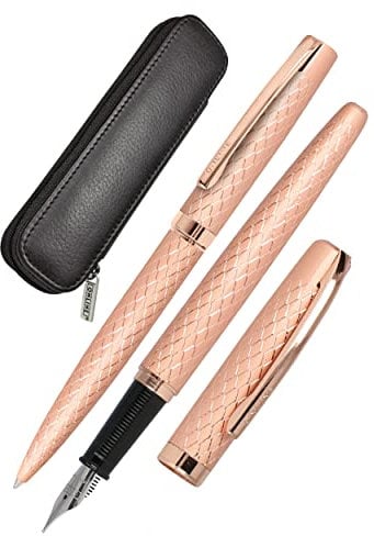 Online Schreib-Set Eleganza Diamond Rosegold - enthält Kugelschreiber, Füller, Echt-Lederetui - 3-teilig I in Geschenkbox
