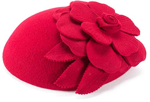 Lawliet Fascinator für Herbst und Winter, Blume, Wolle, Fascinator, Haare, Pillendose, Hut, Dame, Hochzeit, Party, Fedoras, rot, Einheitsgröße