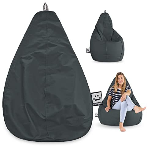Happers Sitzsack Birne ohne Füllung aus Kunstleder Indoor Grau XL