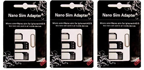 SIM Card Adapter KIT 3-Pack by R-SIM (9 Total Adapters: Nano to Micro, Nano to Regular, Micro to Regular) with SIM Extractor/Pin Ejector (Black)