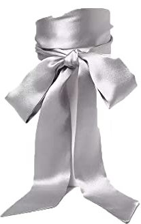Stilvoller, weicher Schal mit Schleife, langer schmaler Satin-Gürtel, Schärpe, Krawatte, Halstuch, Choker für Damen, Silbergrau,