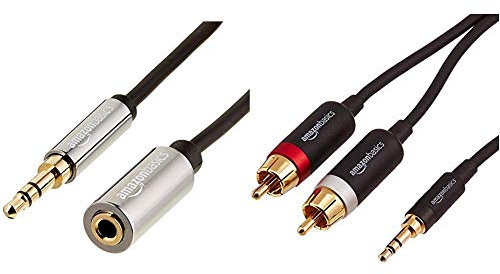 Amazon Basics 3.5mm Male to Female Stereo Audio Cable (1.8 m / 6 Feet) & 3.5mm to 2-Male RCA Adapter Cable - 1.2m / 4 Feet