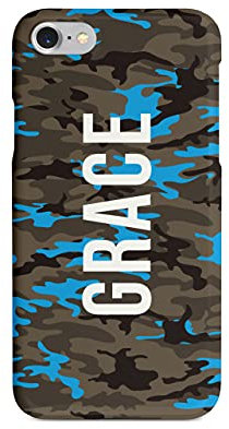 Tirita Personalised Custom Initials Hard Phone Case/Cover compatible with iPhone 7/8 / SE 2020 / SE 2022 Camouflage Camo Pattern [07 - Turquoise Blue]