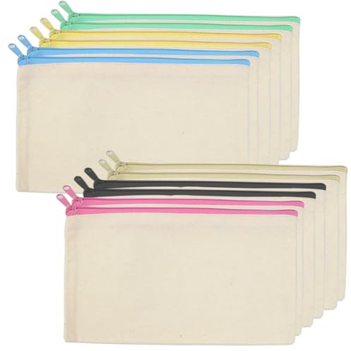 12 PCS DIY Blanko Stoff Federmäppchen Schulmäppchen,Mäppchen Graffiti Taschen Leinwand Kosmetiktasche Malerei Basteltaschen Blanko Stoffbeutel mit Reißverschluss Segeltuch Schul Mäppchen 6-farbiges