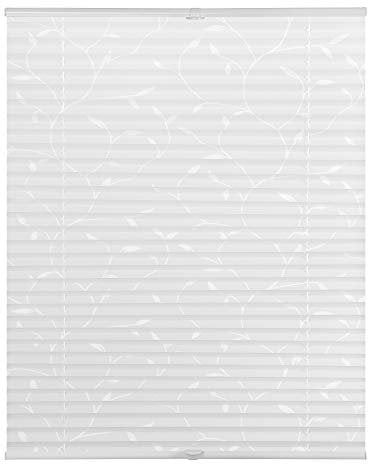 Lichtblick Plissee Klemmfix, ohne Bohren, verspannt, lichtdurchlässig, Blickdicht, Ausbrenner, weiß-weiß Weiß Pflanze,100 cm x 130 cm (B x L)
