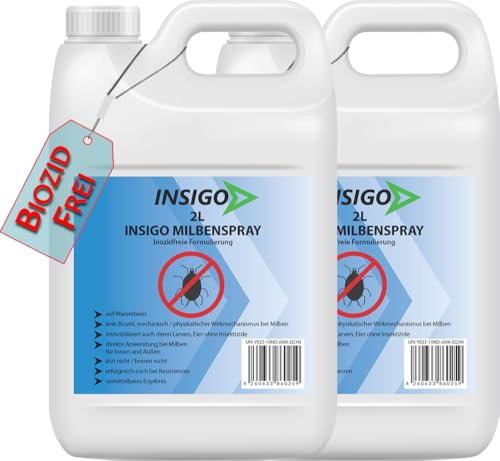 NEU Biozidfreie Milben Abwehr 4L – Mittel für Hausstaubmilben abwehren – Milbenspray für Matratzen – Fleckenfrei – Milben Spray INSIGO