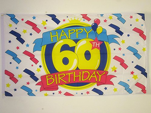 AZ FLAG - Flagge Alles Gute zum Geburtstag 60 Jahre - 90x60 cm - Happy 60th Birthday Fahne 100% Polyester mit Messing-Ösen - UV-beständig - Vives Farben - 50g