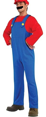 VISVIC Cosplay Kostüm Super Brothers Klempner, Kostüm mit Bodysuit, Cap und Schnurrbart, Karneval Halloween Cosplay Kostüm für Herren Damen Junge Mädchen Kinder, Herren Rot, S