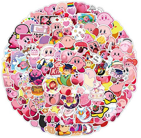 LYLSDSB 100 Pcs Lovely Cartoon Kirby Star Stickers Vinyl Waterproof Stickers for Laptop Water Bottles Suitcase Skateboard Fridge Phone Car Travel Guitar Luggage Decal Sticker for Teen Kids Adult