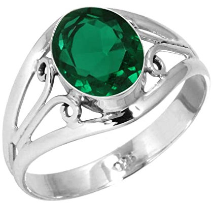 Jeweloporium Grün Smaragd simuliert 925 Silber Ringe für Damen Stein Cocktail Silber Ringe Größe 68(21.6) Halloween Geschenk viktorianisch Schmuck