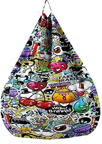 Highdi Sitzsack für Erwachsene Indoor Outdoor Hip Hop Graffiti Sitzkissen Weicher Flauschiger Sofabettbezug Ohne Füllung Gartenkissen Bodenkissen für Wohnzimmer Gaming (Graffiti,100 * 120cm)