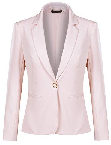 YFFUSHI Blazer Femme Élégant Col V Revers avec Poches et Bouton pour Bureau Veste de Costume Casual Couleur Unie,Rose,M