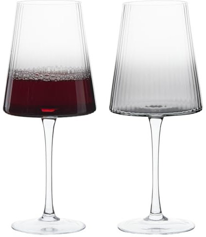 Anton Studio Designs Empire Lot de 2 verres à vin élégants faits à la main, parfaits pour le vin rouge, le vin blanc, l'eau ou les boissons – 450 ml – Gris fumé