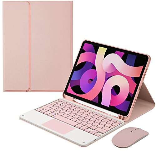 GUPENAA Custodia per Tastiera per iPad PRO 12,9 Pollici 2017/2015 (2a e 1a Generazione), Tastiera magneticamente Rimovibile con touchpad, Cover Protettiva Morbida in TPU con Mouse Bluetooth, Rosa