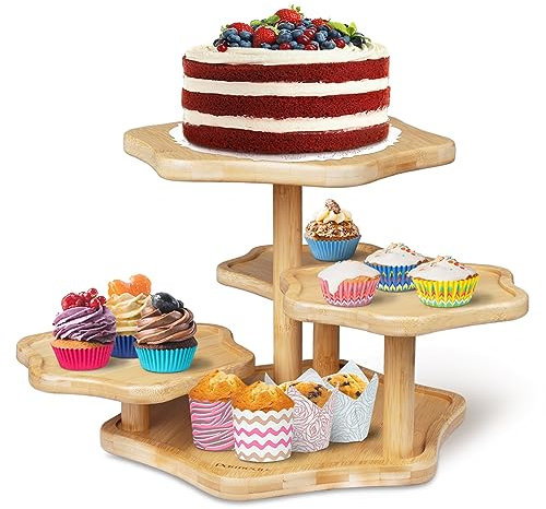 Parmedu 5-Tier Bamboo Cupcake Tower Stand: for 50 Cupcakes, Wooden Cake Stand in Cloud Shape - Tiered Tray Decor, Cupcake Holder with Patent Design for Tea Party, Coffee Break, Festival, Birthday etc