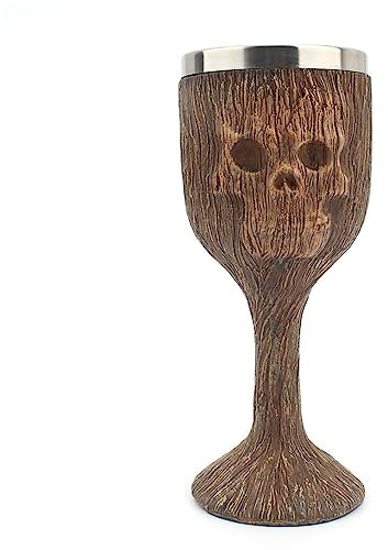 Calice di Halloween, Calice da Vino Realistico di Alta qualità con Teschio, Struttura in Legno Resina, 200 ml, Calice retrò Medievale per la Decorazione della casa, Halloween, Bar, Feste,