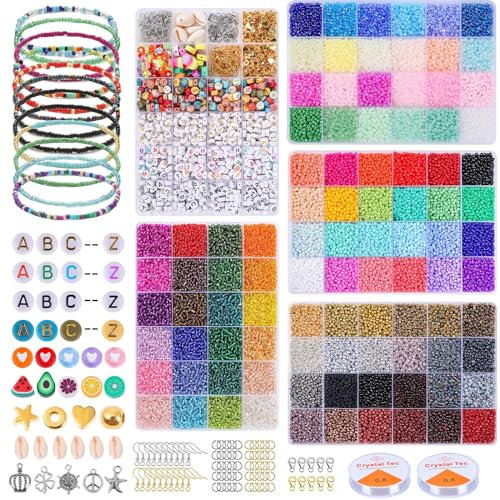 Souarts Schmuck DIY Set - Perlen zum Auffädeln, Buchstabenperlen A-Z, Schmuck Selber Machen, DIY Charms & Anhänger, für Erwachsene, Unisex, Bohème, Mehrfarbig, Kreativ, Small, Faltbar: Nein