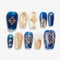Sun&Beam Nails Handgefertigte Kunstnägel Kurz Sargform Ballerina Nägel zum Aufkleben in Blau Gold Glänzend Handgemalt Ombre Design mit Klebepads 10 Stück (#102 S)