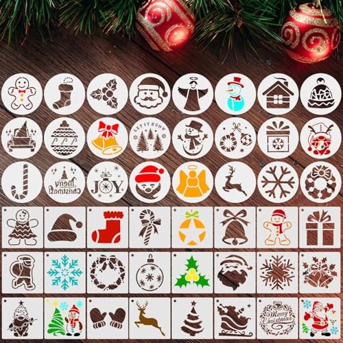 EBANKU 48 Pièces Pochoirs de Noël | Pochoirs en Plastique de Noël Réutilisable, Christmas Modèles pour Journaling, Scrapbook, Fenêtre, Verre, Wall, Wood (B)