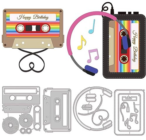 GLOBLELAND Altmodische Klebeband-Stanzformen Für Kartenherstellung, Kopfhörer, Karbonstahl, Prägeschablonen, Vorlage Für Dekorative Prägung, Papier, Karten, DIY, Album, Basteln